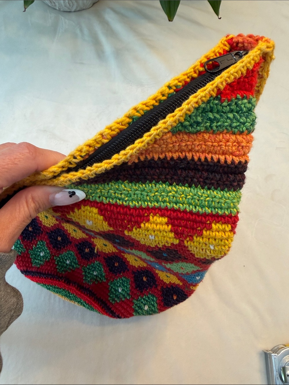 Large Handmade Multicolor Crochet Crossbody Bag - Picture 6 of 10